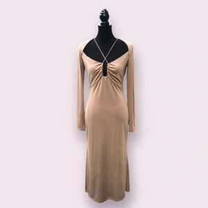 Jason Wu Engracia Backless Plunge Midi Dress Size M Tan Bodycon Sexy Resort‎